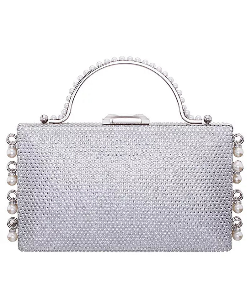 Cultivated Pearl Dangle Crystal Embellished Minaudiere Clutch